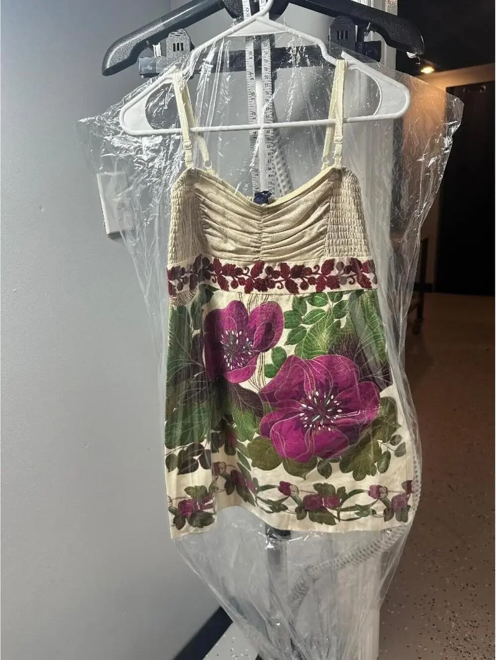 Free People Floral Mini Dress Size 6 Cream Purple Smocked Cami Boho Festival Gen